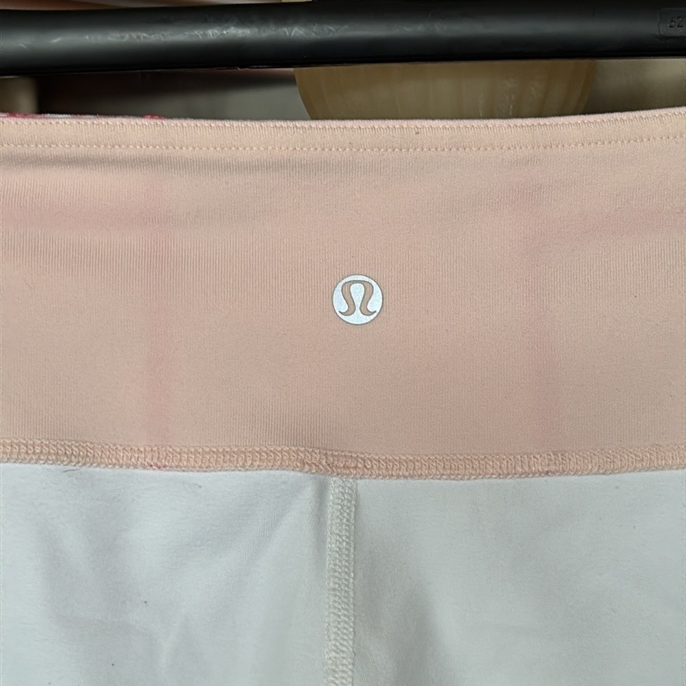 Lululemon Wunder Under Reversible Yoga Pants 2-in-1 White Leggings Pink Floral - Picture 6 of 16